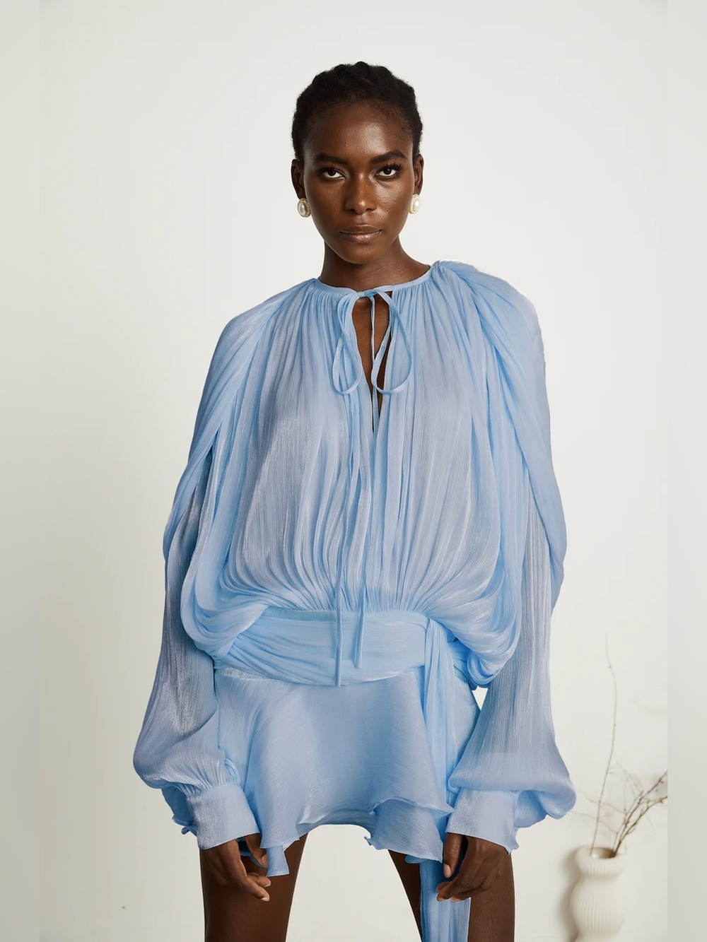 Miss Rosier Eugénie Blue Fully Pleated Ruffled Mini Dress - Picture 3 of 5